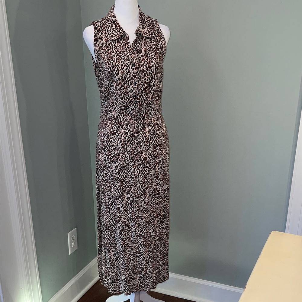 Emma & Michele Animal Print Sleeveless Collared Maxi Dress Cheetah Medium